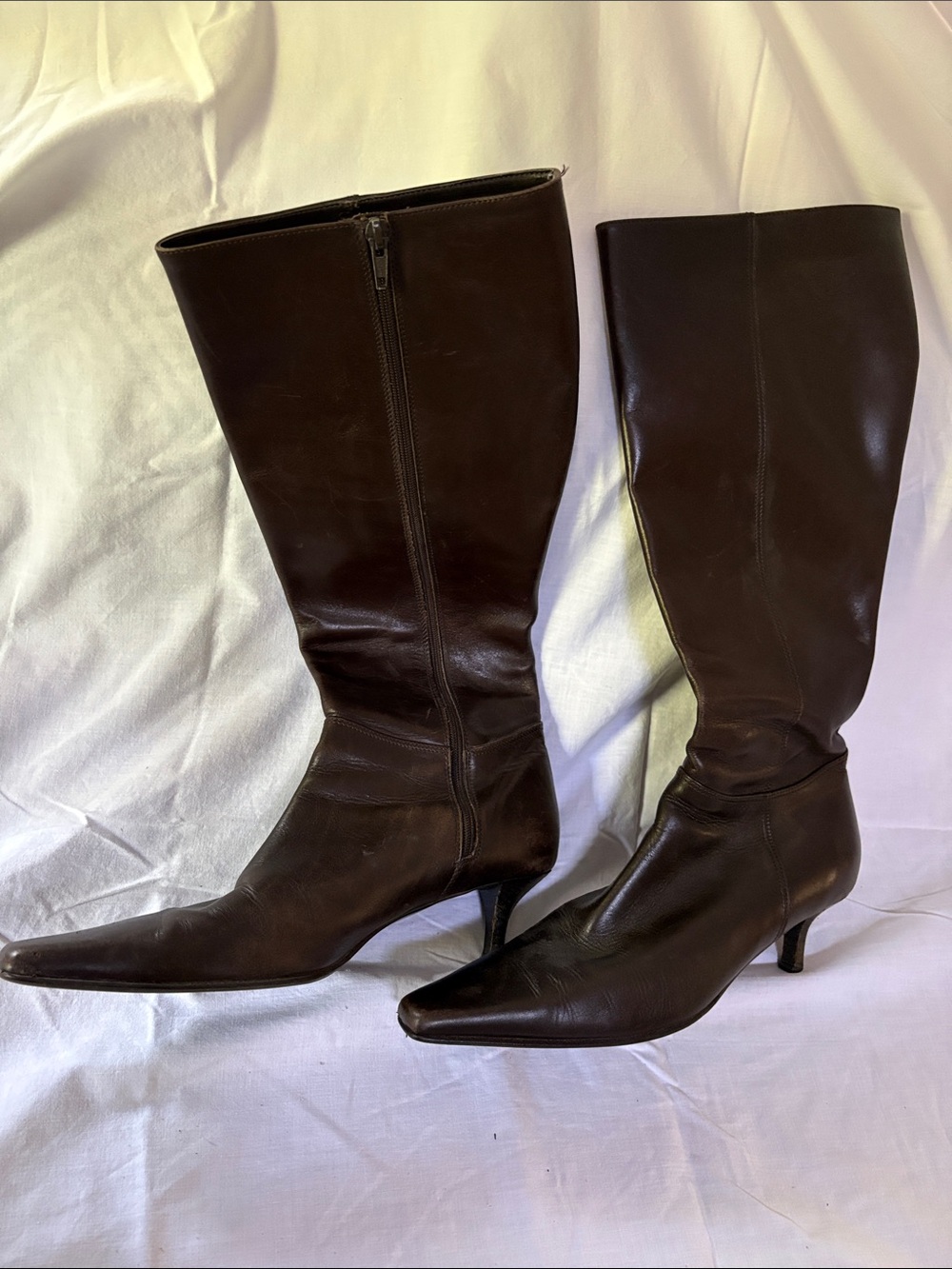Ann Taylor Dark Brown Pointed-Toe Knee Boots, Kitten Heels